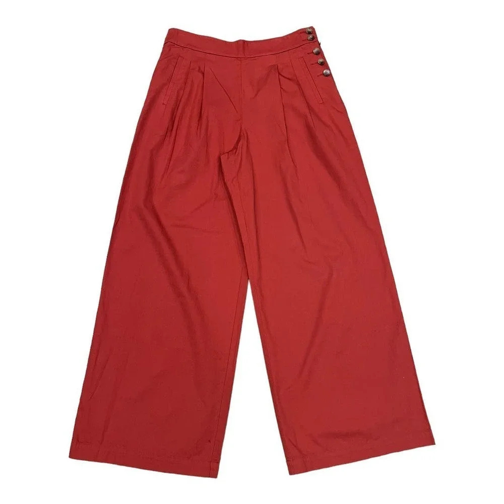 LOFT High Waisted Wide Leg Cotton Pants